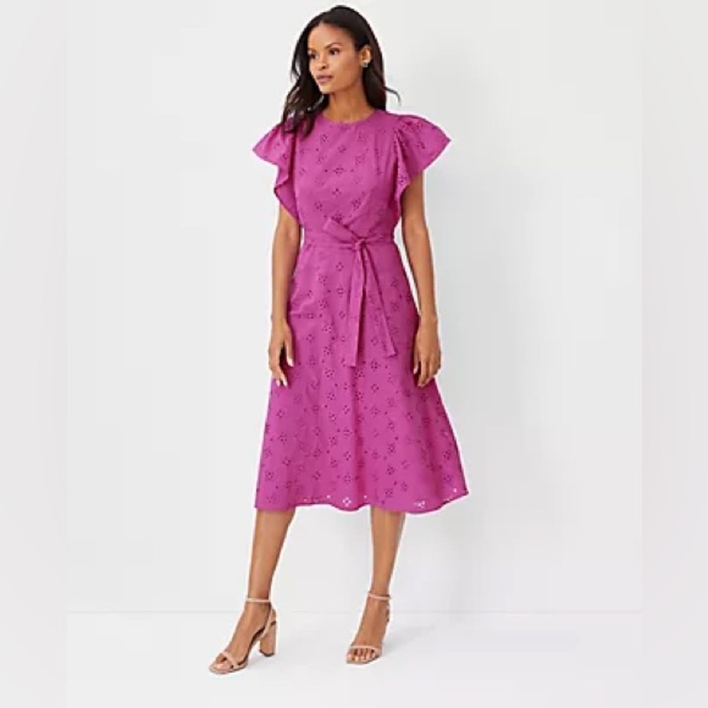 Ann Taylor Eyelet Flutter Sleeve Midi Dress